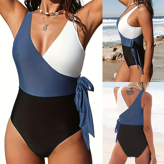 Three-color one-piece swimsuit for women Waist-tight briefs conservative large size