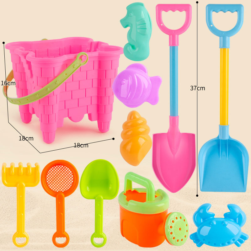 Children's beach toy set baby digging and playing with sand tools thickened castle bucket large shovel bucket plastic neutral