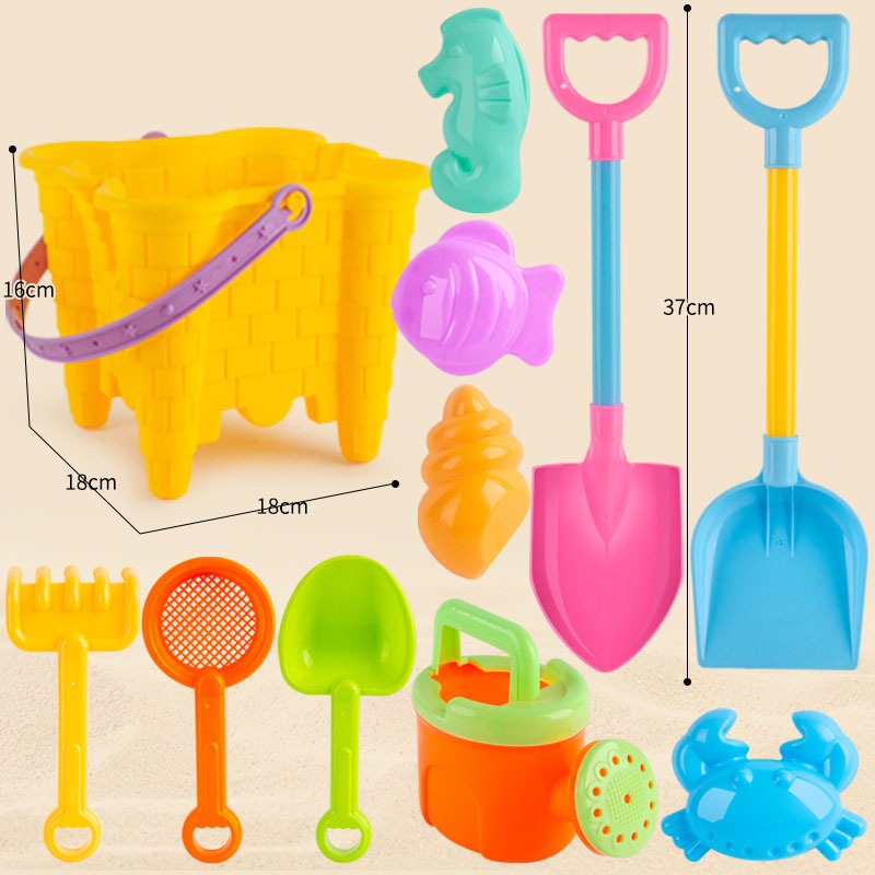 Children's beach toy set baby digging and playing with sand tools thickened castle bucket large shovel bucket plastic neutral