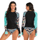 Women Two Piece Long Sleeve Printed Pattern Round Neck Slim Fit Sunscreen Beach Swimwear Set - C7473ZWSW