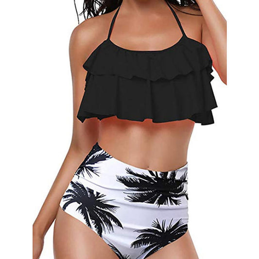 Women Halter Ruffled Bust Fashion Swim Set - C7257USW