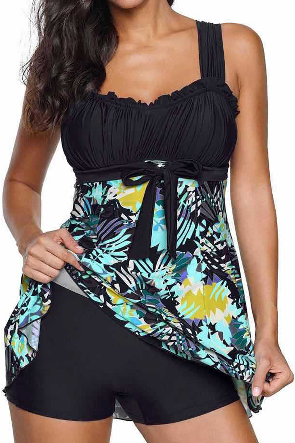 Women Above Knee Relax Fit Easy V-Neck Fabulous Printed Pattern Sleeveless Skirt Swimwear - WSW96761