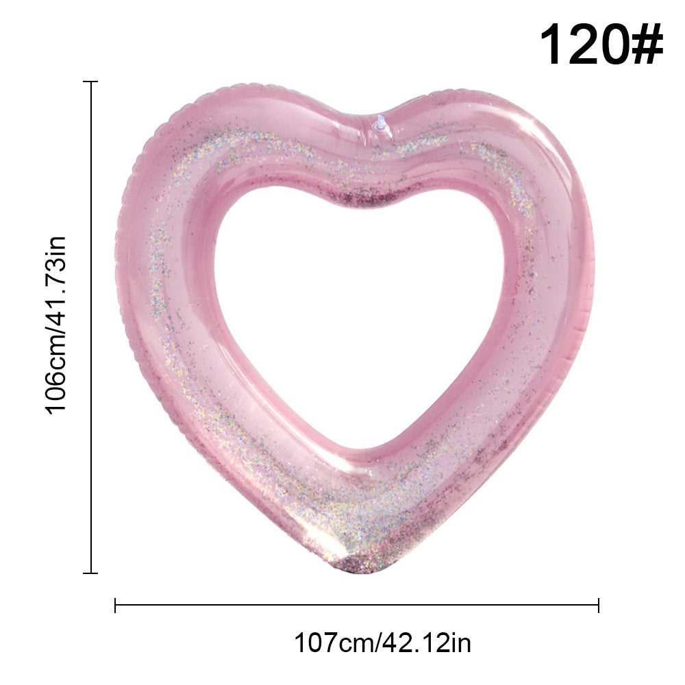 Sequined transparent love swimming ring thickened pvc heart-shaped inflatable swimming ring love floating row