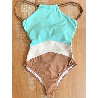 Women One Piece Solid Colored Halter Neck Classy Beach Swimwear - C8230TCSW