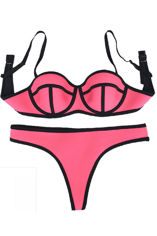 Women Two Piece Adjustable Trim Contrast Swimsuit - WSW73405