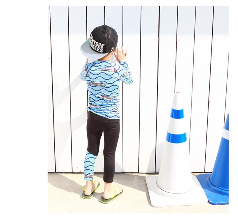 Kids boy's body rash protection long sleeve Fish Printed swimsuit