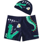 Boys Swim Trunks With Swimming Cap Cartoon Print Kids Beach Short Dinosaur Swimsuit