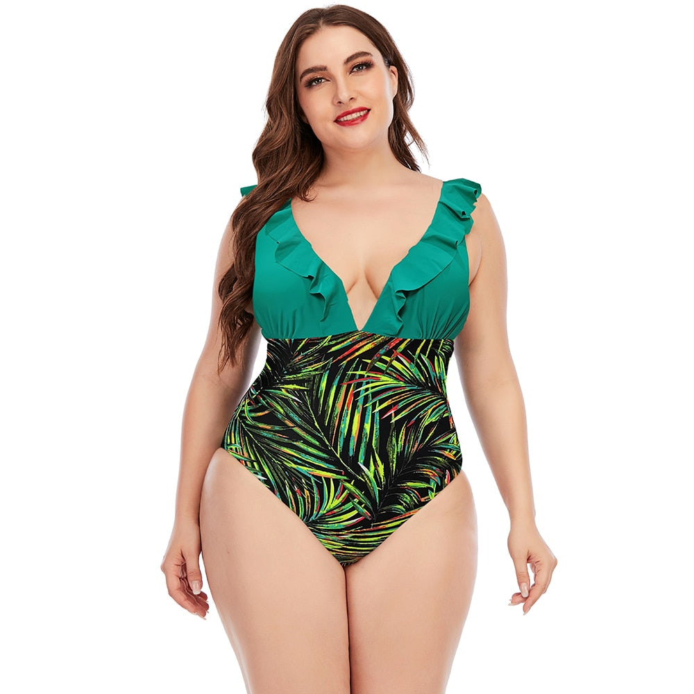 Women Swimsuit Plus size One Piece Floral Printed  Beachwear