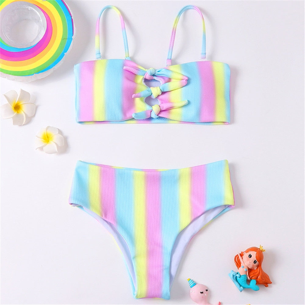 Kids Girls Solid Multi Style Bikinis Summer Swimwear