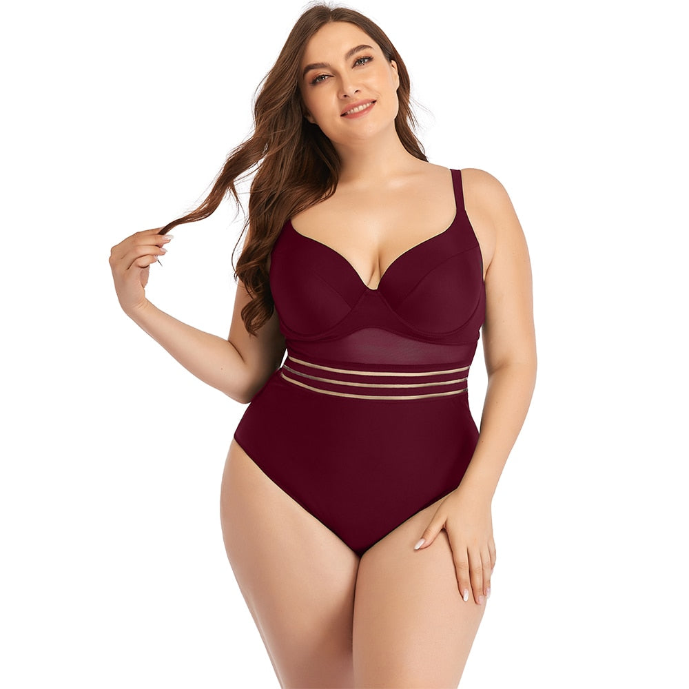 Women Plus size Swimsuit One Piece Black Swimming Swimwear