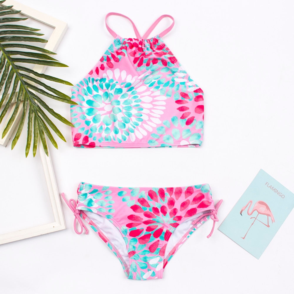 Kids Girls Flower Printed Summer  Swimsuit Bikini