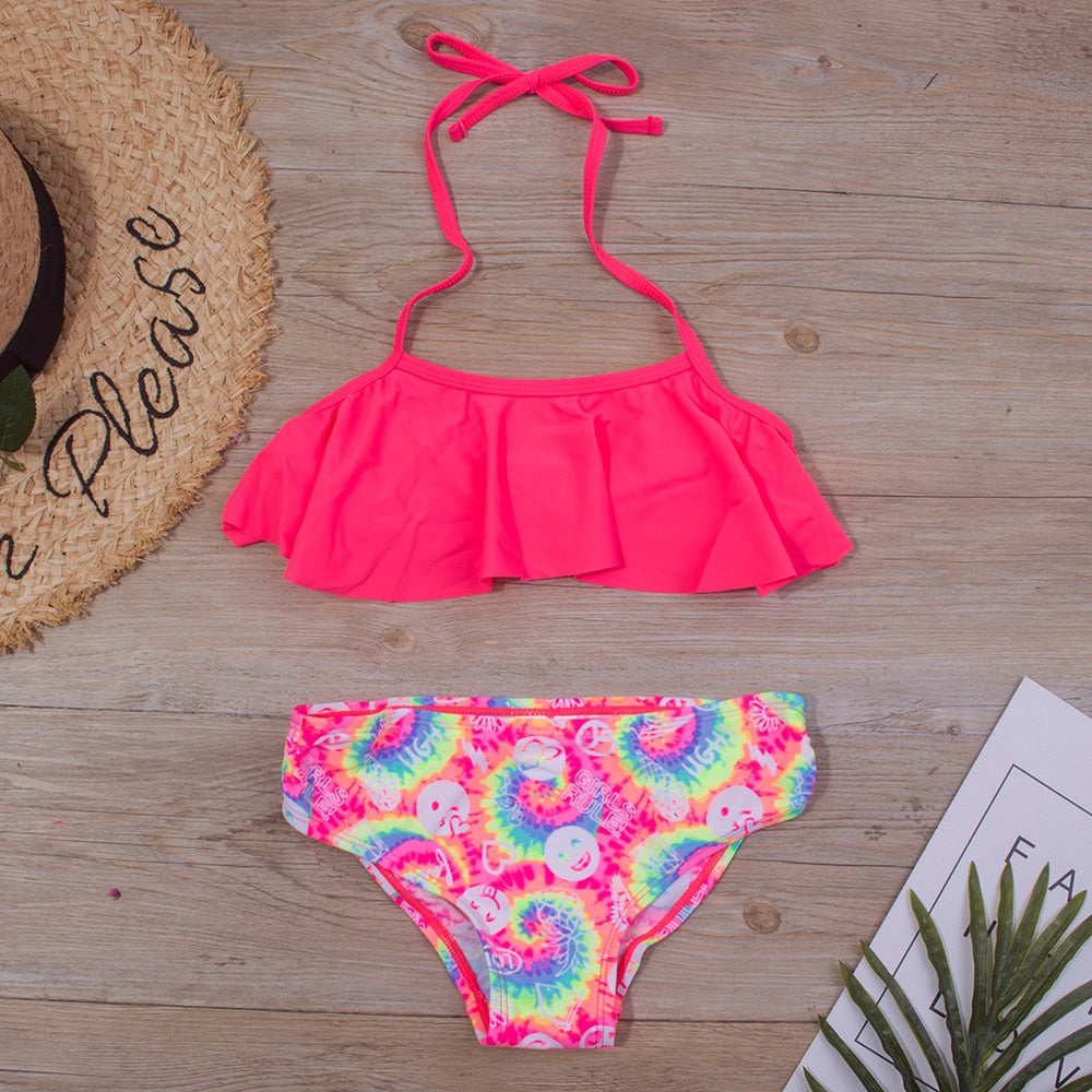 Kids Girls Flower Printed Summer  Swimsuit Bikini