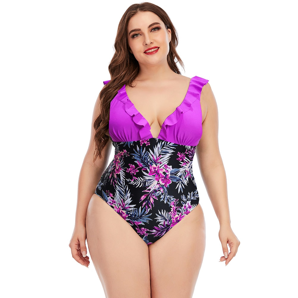 Women Swimsuit Plus size One Piece Floral Printed  Beachwear