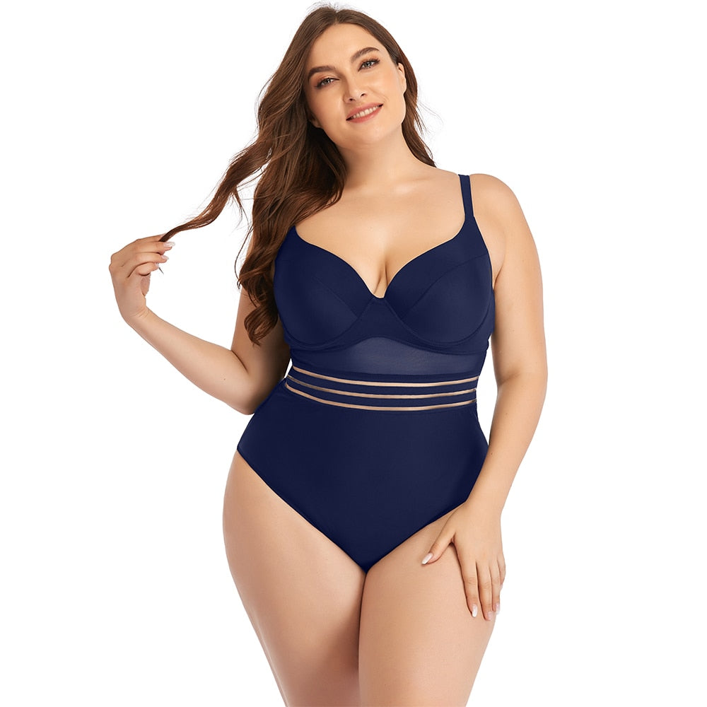 Women Plus size Swimsuit One Piece Black Swimming Swimwear