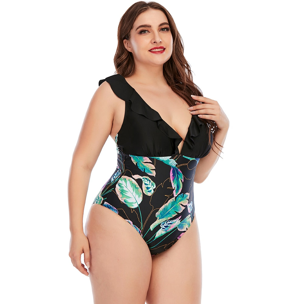 Women Swimsuit Plus size One Piece Floral Printed  Beachwear