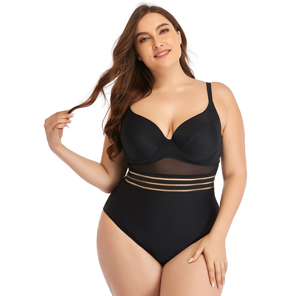 Women Plus size Swimsuit One Piece Black Swimming Swimwear