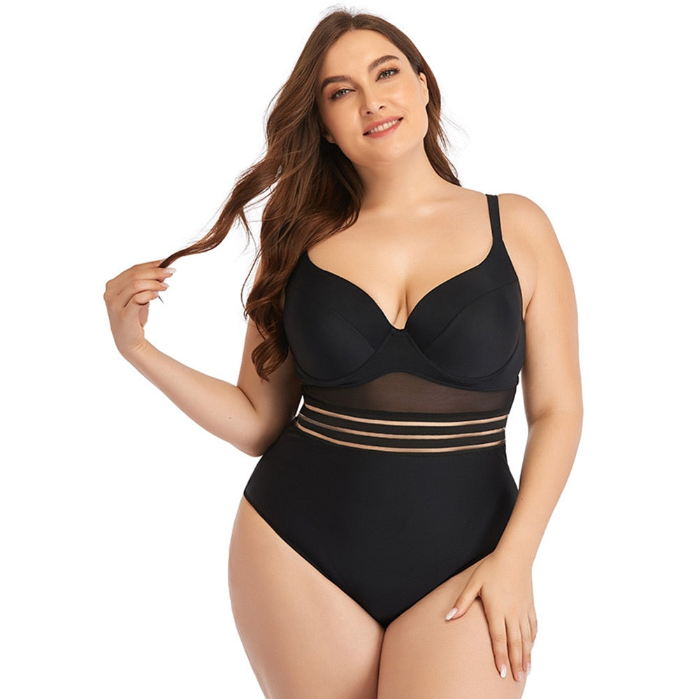 Women Plus size One Piece Black Swimming Bathing Suits Beachwear
