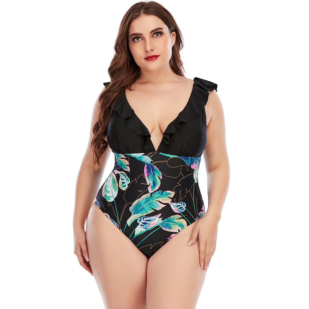 Women Plus size Swimsuit One Piece Black Swimming Swimwear