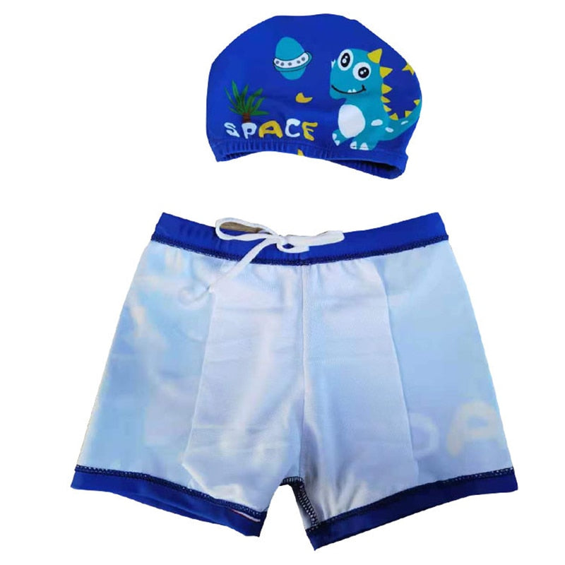 Boys Swim Trunks With Swimming Cap Cartoon Print Kids Beach Short Dinosaur Swimsuit