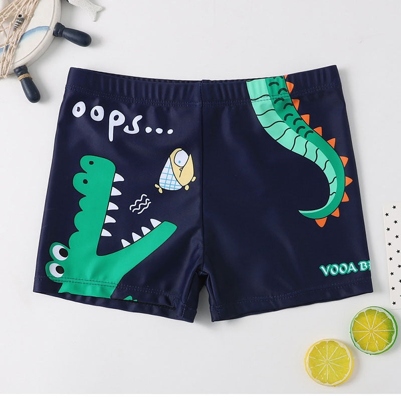 Boys Swim Trunks With Swimming Cap Cartoon Print Kids Beach Short Dinosaur Swimsuit