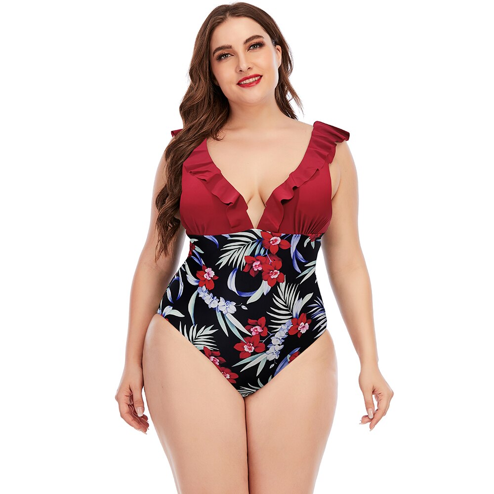 Women Plus size Swimsuit One Piece Black Swimming Swimwear