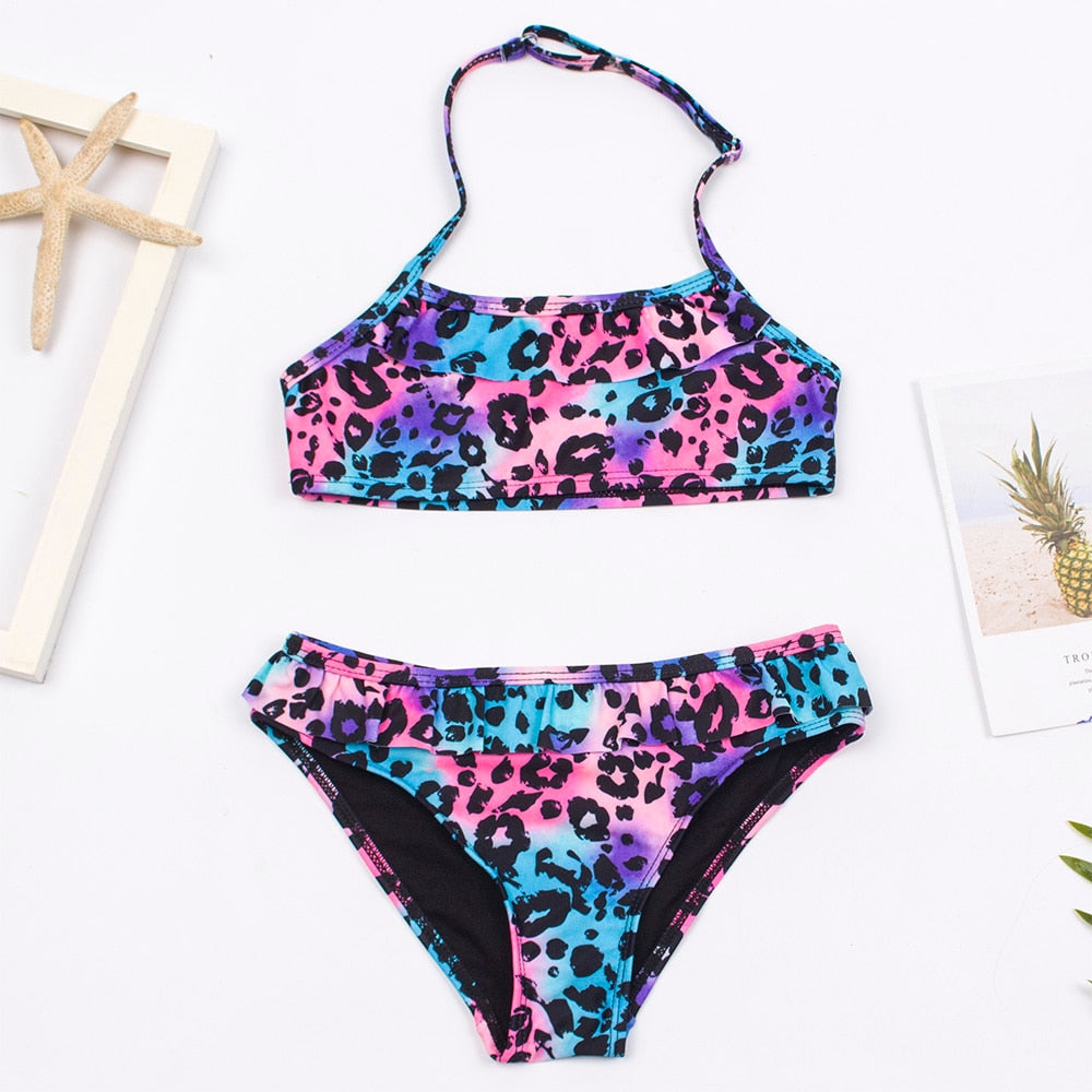 Kids Girls Flower Printed Summer  Swimsuit Bikini