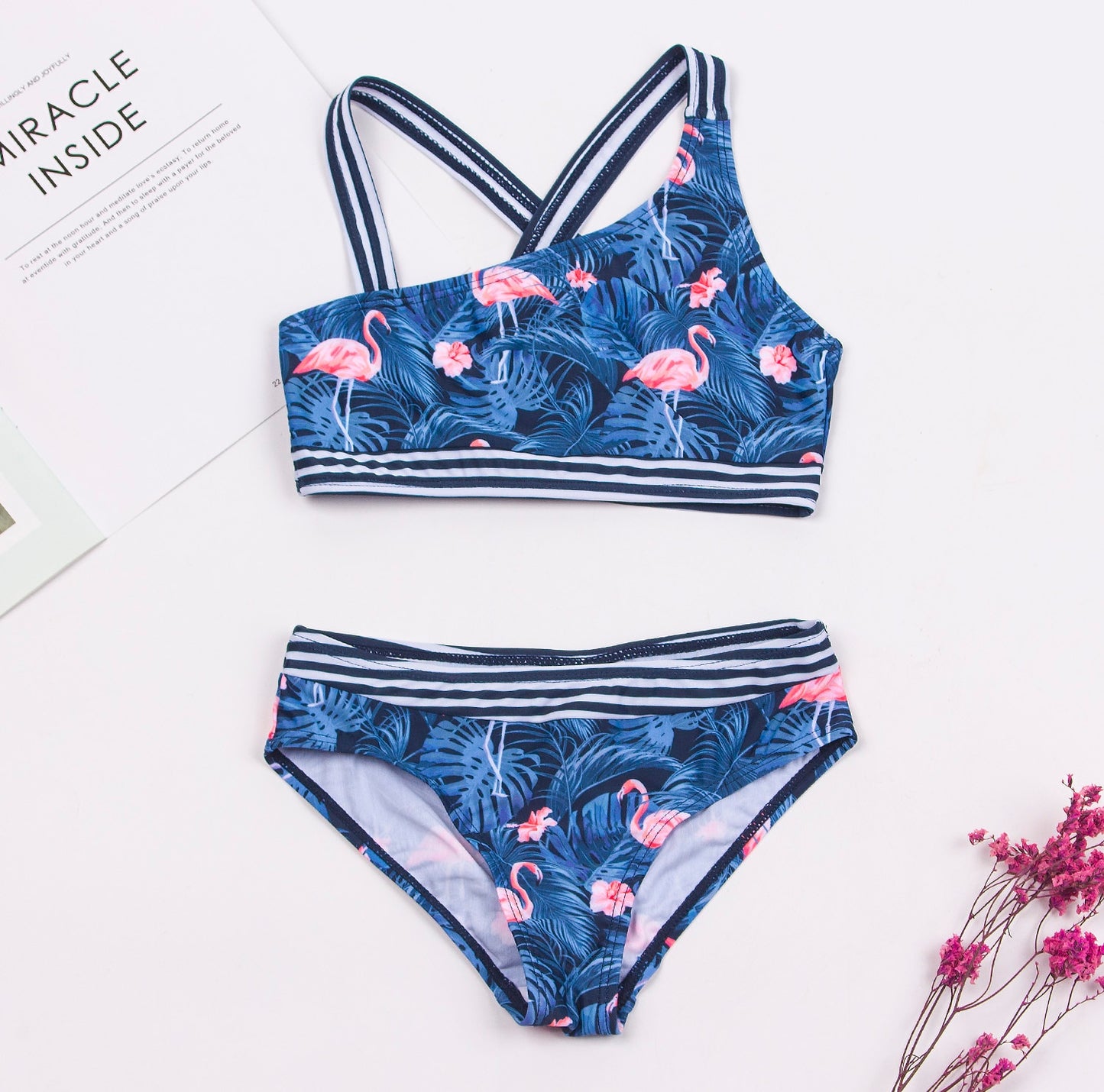 Kids Girls Flower Printed Summer  Swimsuit Bikini