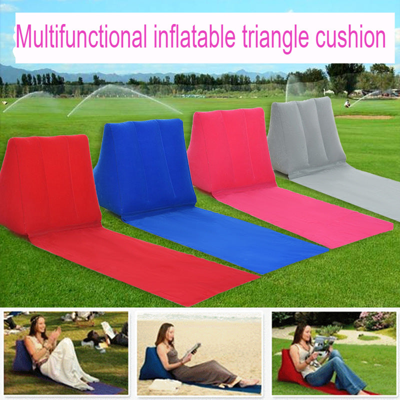 Outdoor travel inflatable triangle cushion fashion casual PVC flocked triangle beach cushion lawn cushion