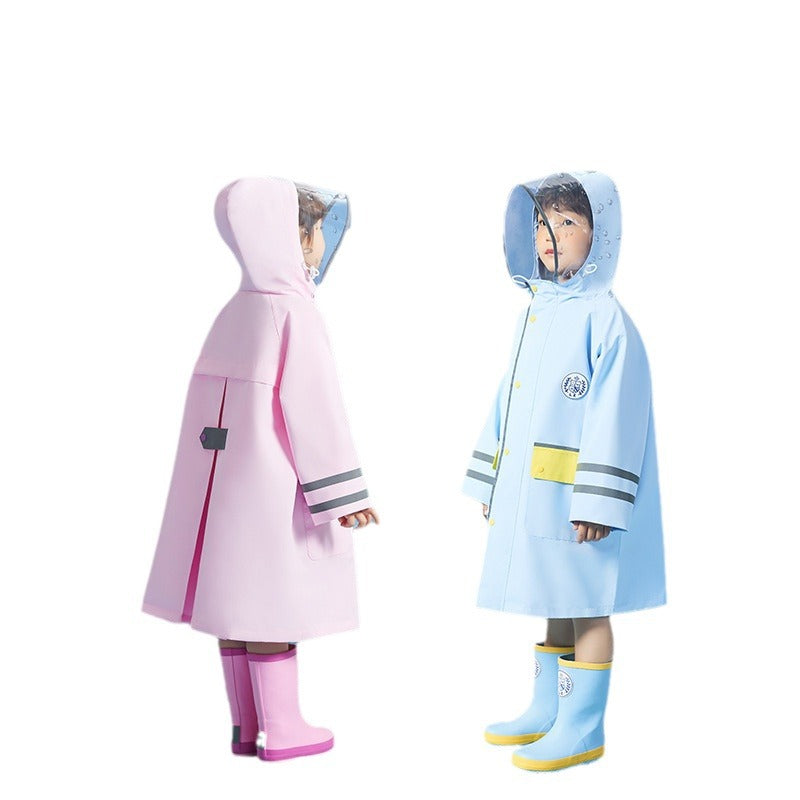 children's raincoat solid color children's raincoat with school bag bits for boys and girls poncho children