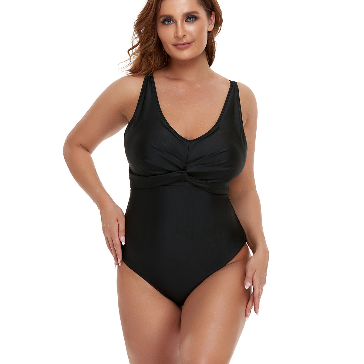 Solid color one-piece briefs waist slimming tight Amazon cross-border large size swimsuit