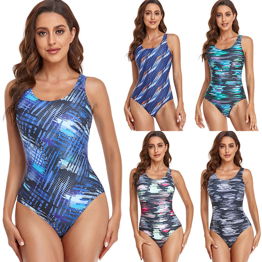 One-piece swimsuit Gradient printing and dyeing stripes fashionable.