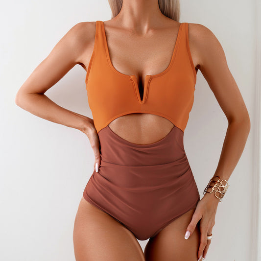 New one-piece swimsuit contrast color swimsuit female multiple colors