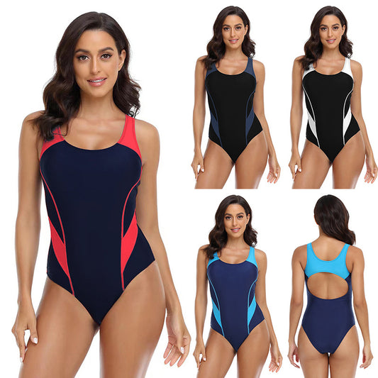 Color matching one-piece briefs tight-fitting professional training and competition swimsuit for women