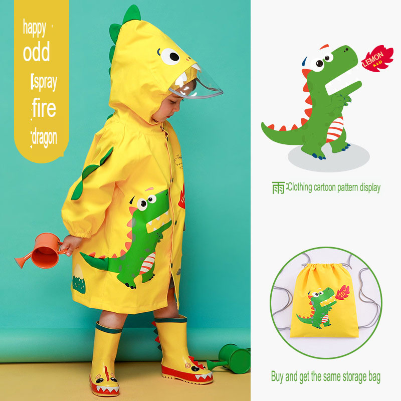 Children's raincoat for boys and girls, kindergarten, dinosaur raincoat and poncho, cute cloak style school bag, elementary school