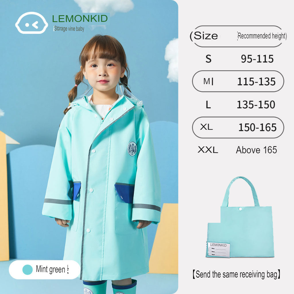 children's solid color raincoat children's raincoat with school bag bits boys and girls poncho student rain gear