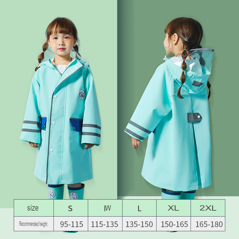 children's raincoat solid color children's raincoat with school bag bits for boys and girls poncho children