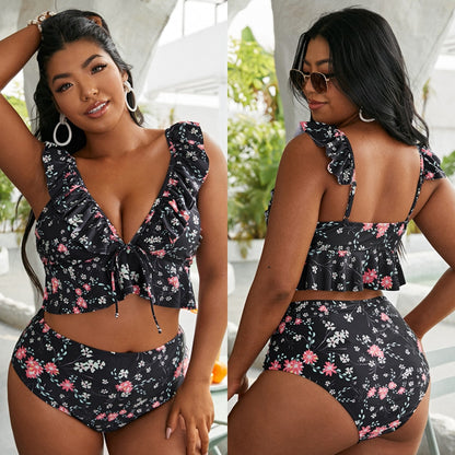 Women Push Up Bikinis Set  Plus Size Swimsuit High Waist Floral Swimwear