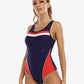Women Colorblock One Piece Racer Back Competitive Sports Swimming Suit