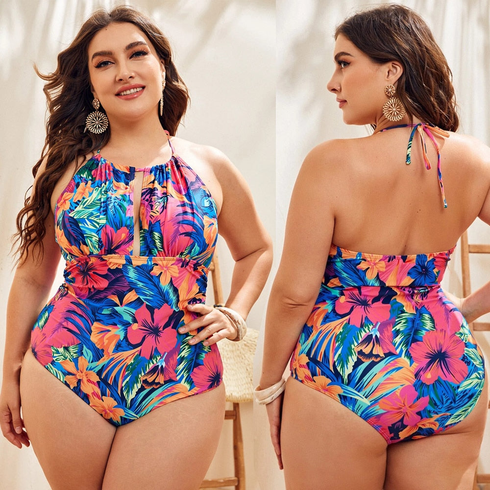 Women Swimsuit One Piece Plus size Floral Swimwear