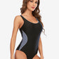 Women One Piece Swimwear  Racer Back Bodysuit Patchwork Bathing Suit