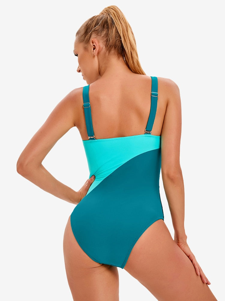 Women One Piece Colorblock Bodysuit Swimsuit Beachwear