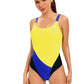 Women One Piece Colorblock Bodysuit Swimsuit Beachwear