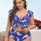 Women Push Up Bikinis Set  Plus Size Swimsuit High Waist Floral Swimwear