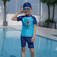 Kids Boy Swimwear 2pcs With Cap Short Sleeve Bodysuit