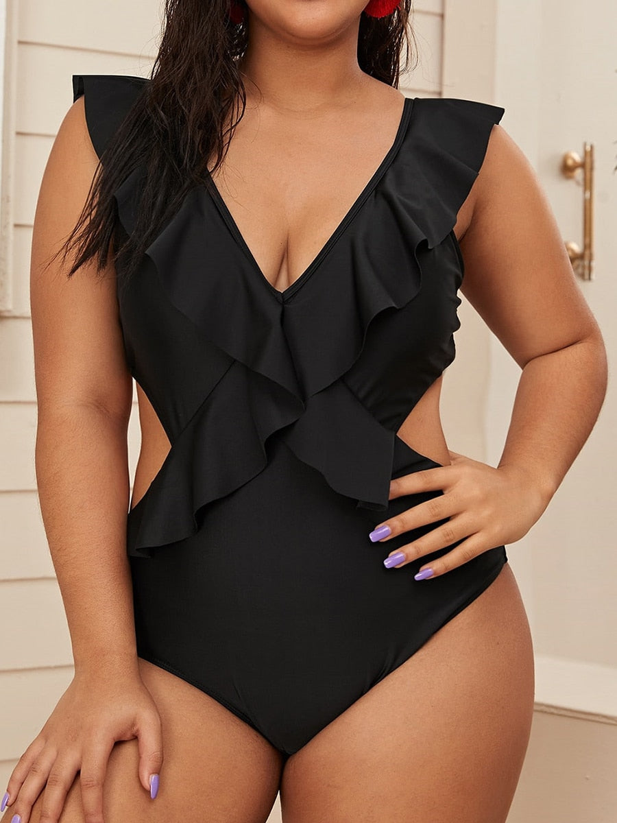 Women Swimsuit One Piece Large Plus Size Printed Swimwear