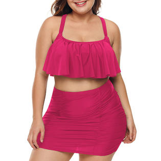 Women Sexy Ruffled Solid Colored Swimwear Set - C7604TCSW