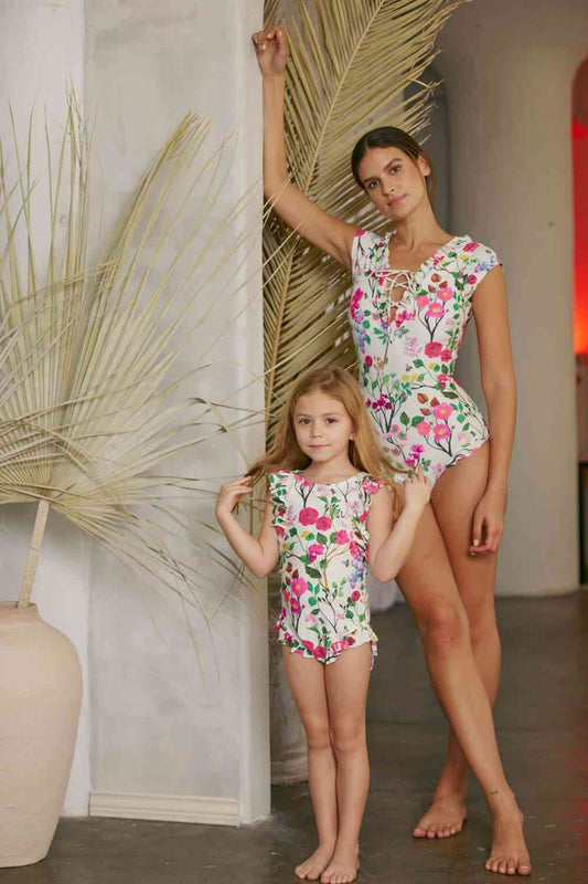 Women's Marina West Swim Bring Me Flowers V-Neck One Piece Swimsuit Cherry Blossom Cream