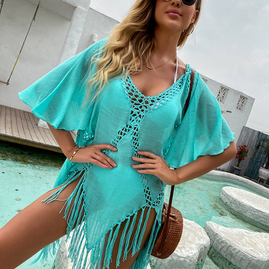 Women Beach Cover Up Summer Tassel Beachwear Swimsuit Bikini Cover Up Outing Sundress