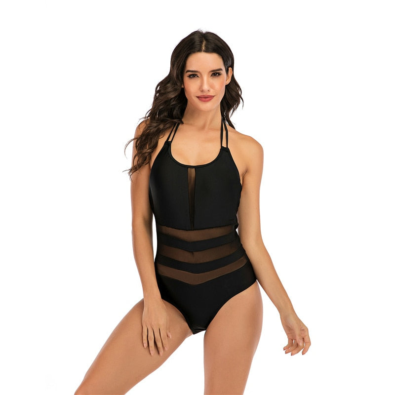 Women Black one-piece suits Swimsuit Plus size Swimwear women wear trikini Push Up Monokini Swimming high cut swim Suit