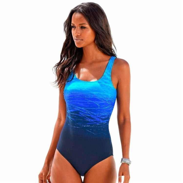 Women Push Up Swimwear Cross Back One-piece Beach Bathing Suit Gradient Print  One Piece Women Swimsuit